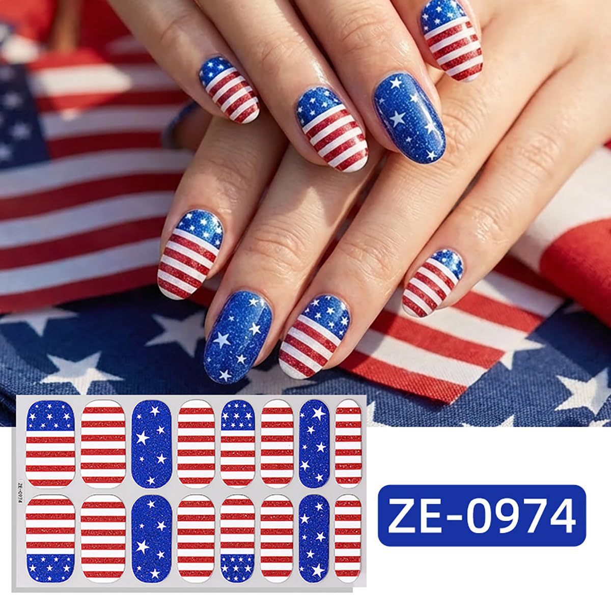 4 Sheets 4th of July Gel Nail Strips American Flag Gel Nail Strips Polish Wraps Supplies Self Adhesive Independence Day Gel Nails Sticker Full Nail Wraps Patriotic USA Designs for Women Manicure Tips