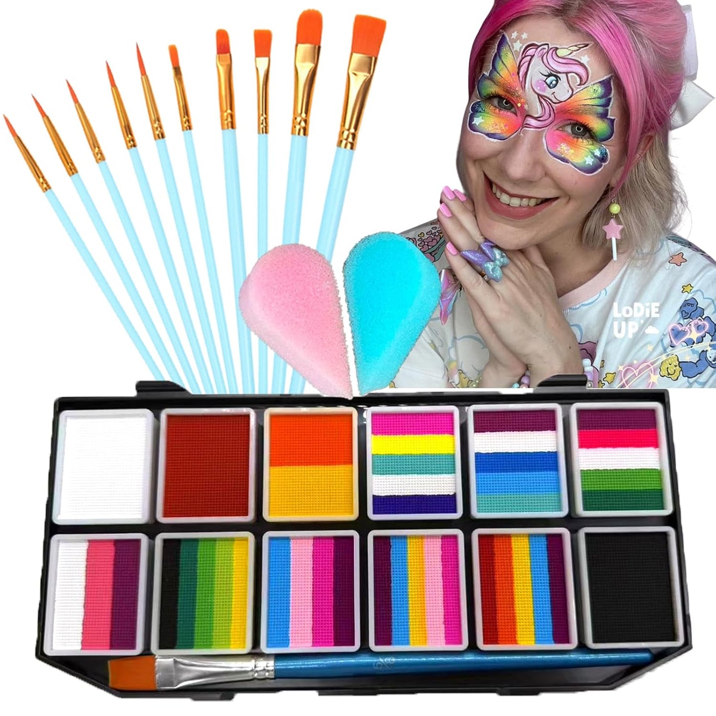 Face Painting Kit for Kids - 42 Color Non-Toxic Water Activated Makeup Set with Brush, Stencil & Sponge | Perfect for Parties & Holidays