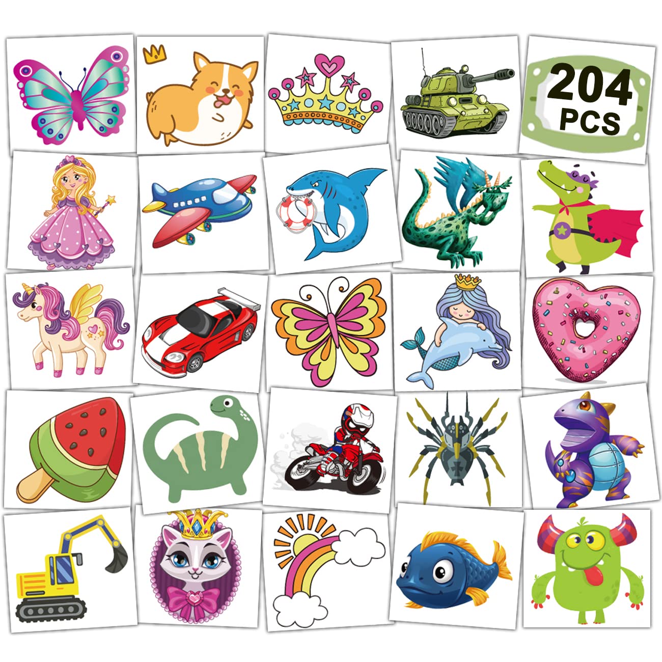 204 PCS Temporary Tattoos for Kids - Fun Birthday Party Favors | Individually Wrapped Designs