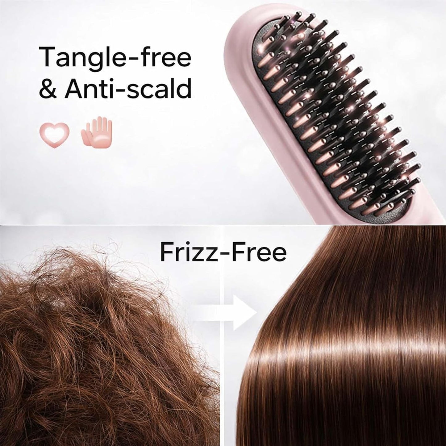 Smart Comb for Short Hair - Cordless Styling Brush with 30s Fast Heat & 4 Temperature Settings | USB Rechargeable (Pink)