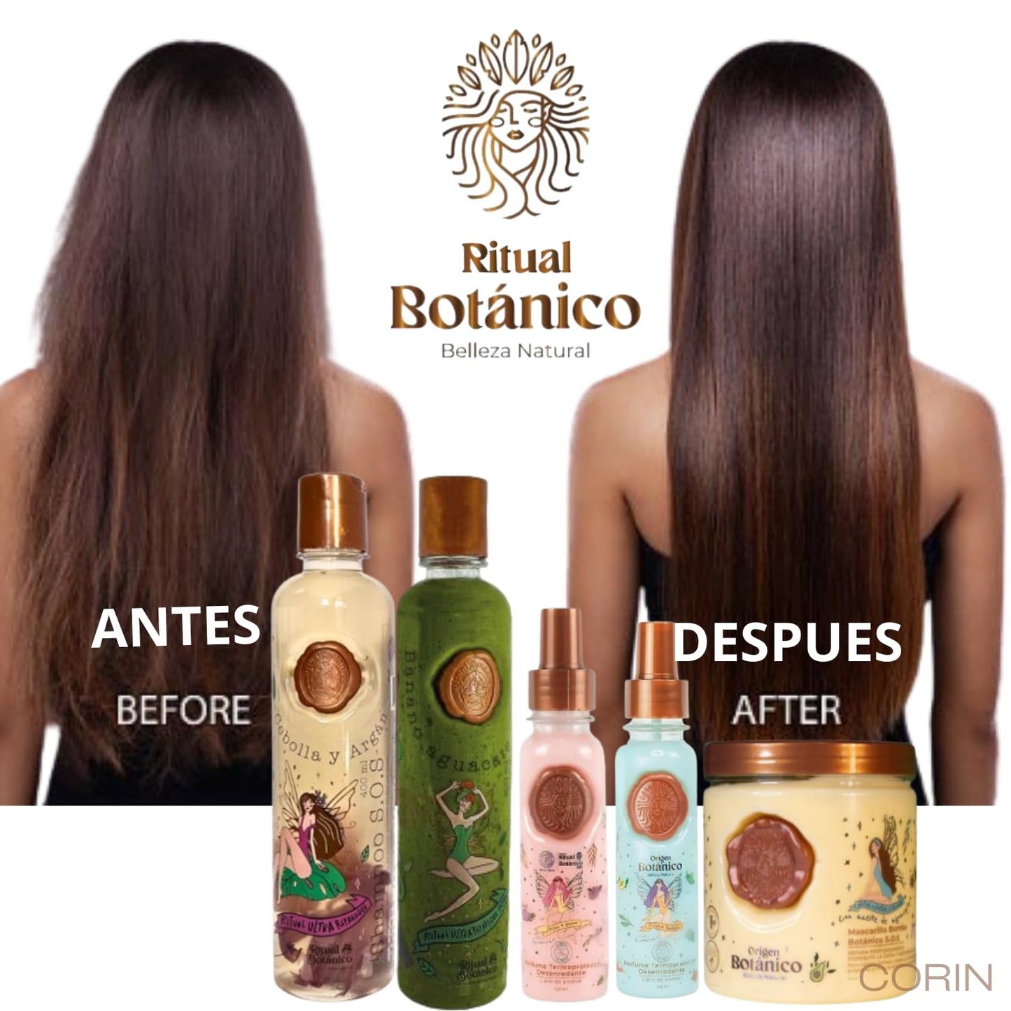 RITUAL BOTANICO KIT 5 Crecimiento Acelerado y Ultra Reparador: Shampoo de Cebolla, Mascarilla para el Cabello, Acondicionador Intensivo PLEX, DUO Heat Protection Spay for Hair (+ Obsequio TRENDY)