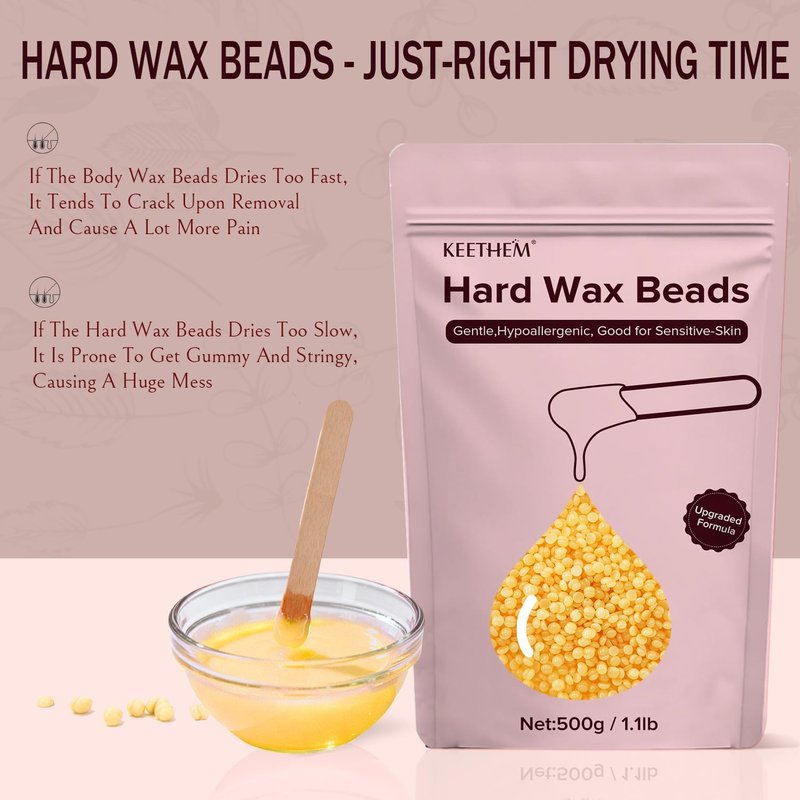 Keethem 500g/1.1lb Wax Beads Suitable for Coarse Hair Removal,Hard Wax Beads Brazilian Bikini Waxing At Home, Wax Beans for Women Men Face, Eyebrow, Body, Legs, Armpit(Honey)