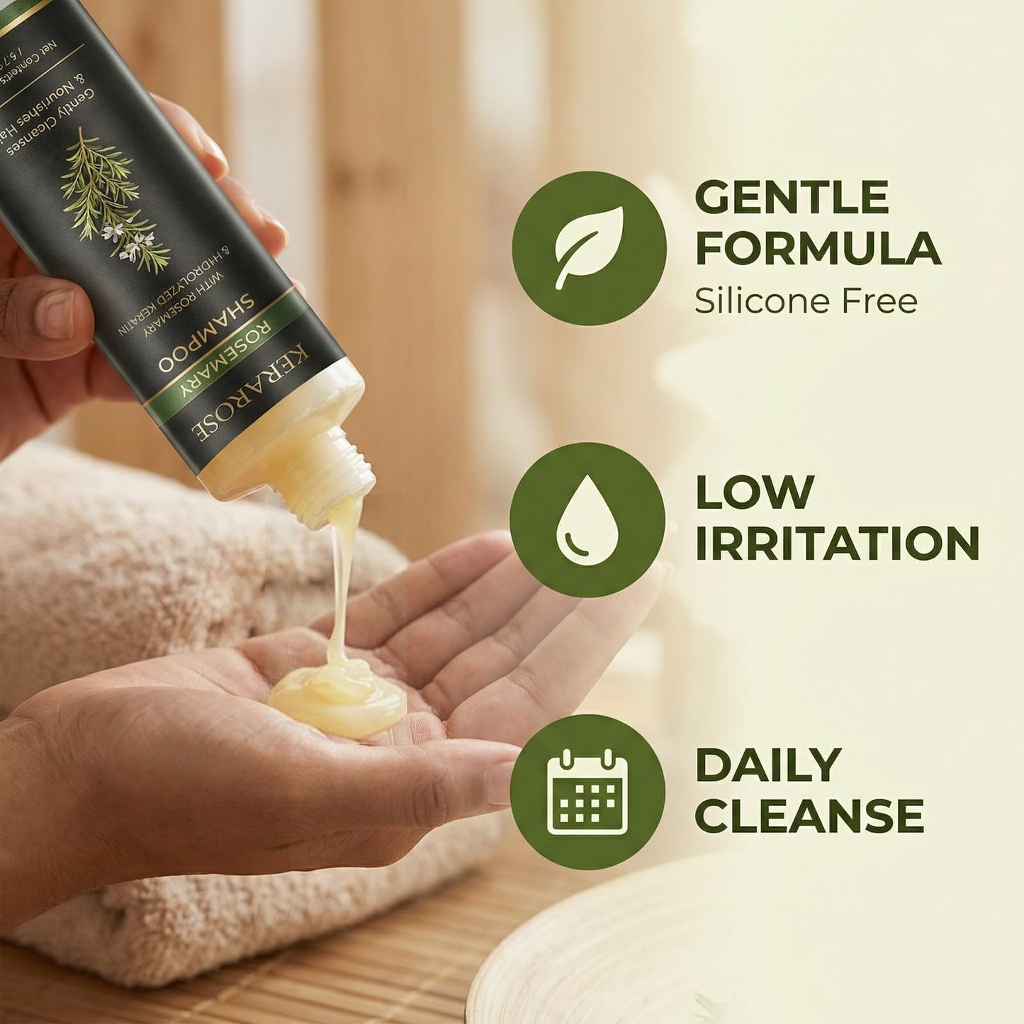 Nichalous Kerarose Hair Growth, Kerarose Shampoo, Rosemary Shampoo Volumizing & Strengthening Formula with Hydrolyzed Keratin, Nourishing Repair Care Shampoos for Fine or Weak Hair, Unisex (1)