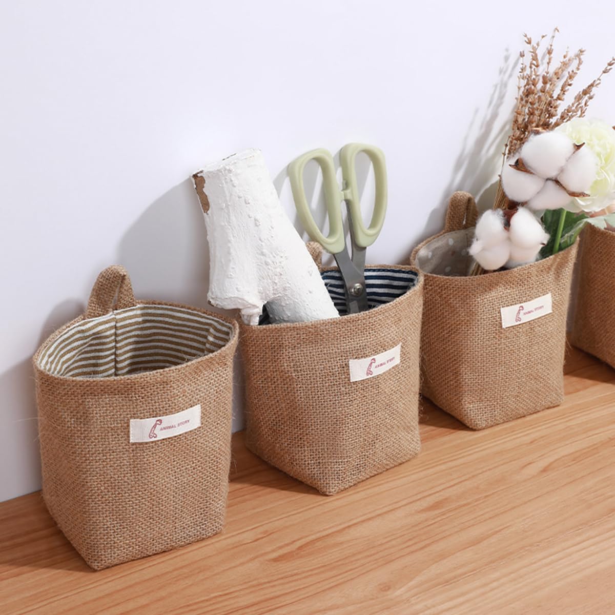 Washable Cotton Linen Hanging Organizer Bag for Door Wall Bedside | Washable Storage Pockets | Space Saving Reusable Closet Organizer (Yellow Stripe)