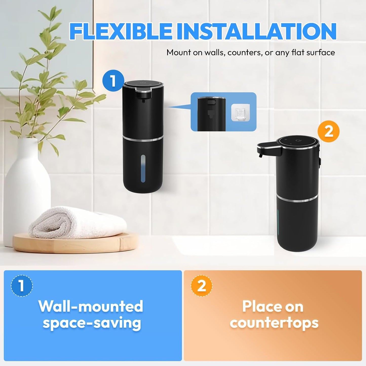Automatic Foaming Soap Dispenser - Touchless 12.8oz Rechargeable Wall Mount for Bathroom & Kitchen | Black