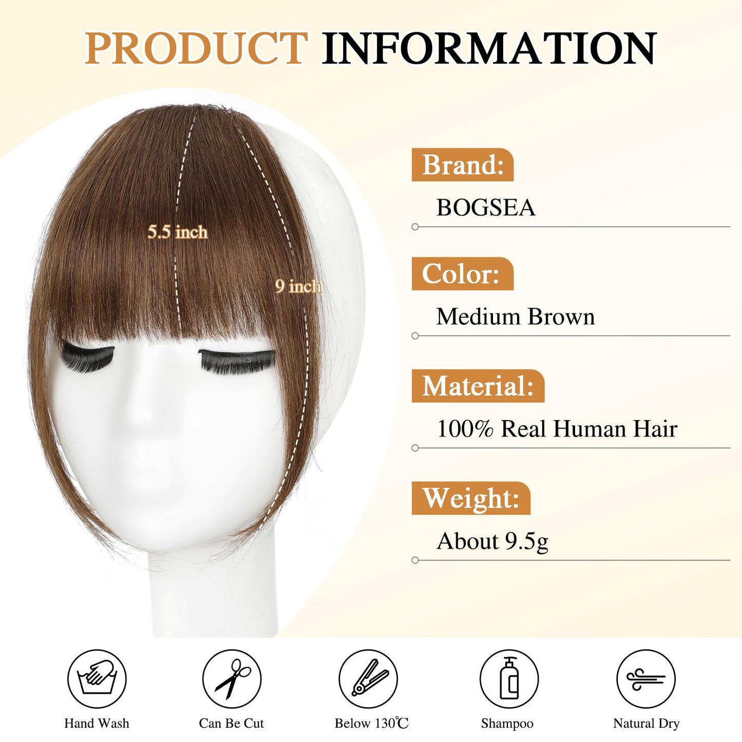 BOGSEA Clip in Bangs, 100% Real Human Hair Fake Bangs Clip in Hair Extensions Fringe with Temples Hairpieces for Women Curved Curtain Bangs for Daily Wear (2 Clips,Medium Brown)