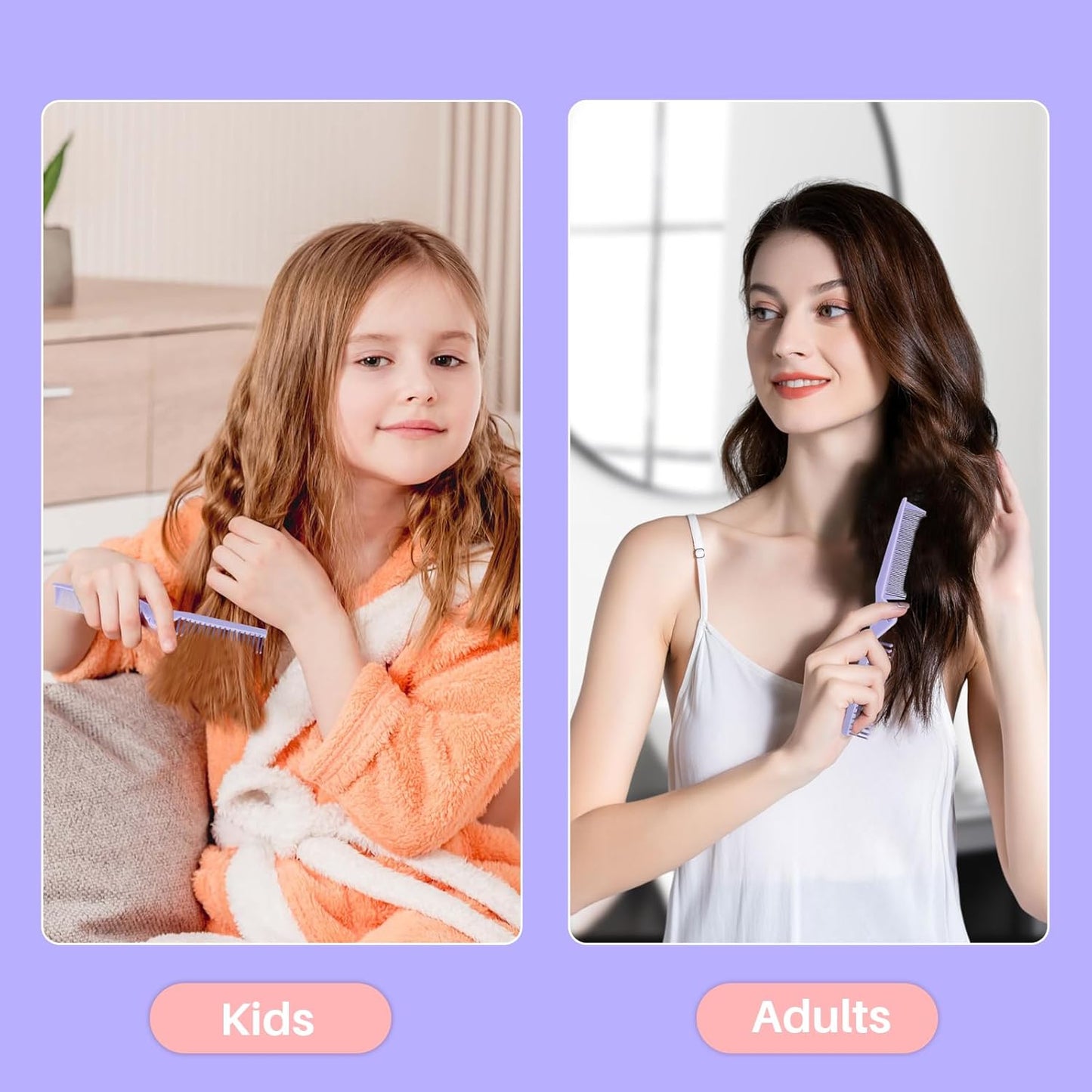 Double Head Folding Travel Hair Comb - Mini Pocket Detangling Brush for All Hair Types | Purple