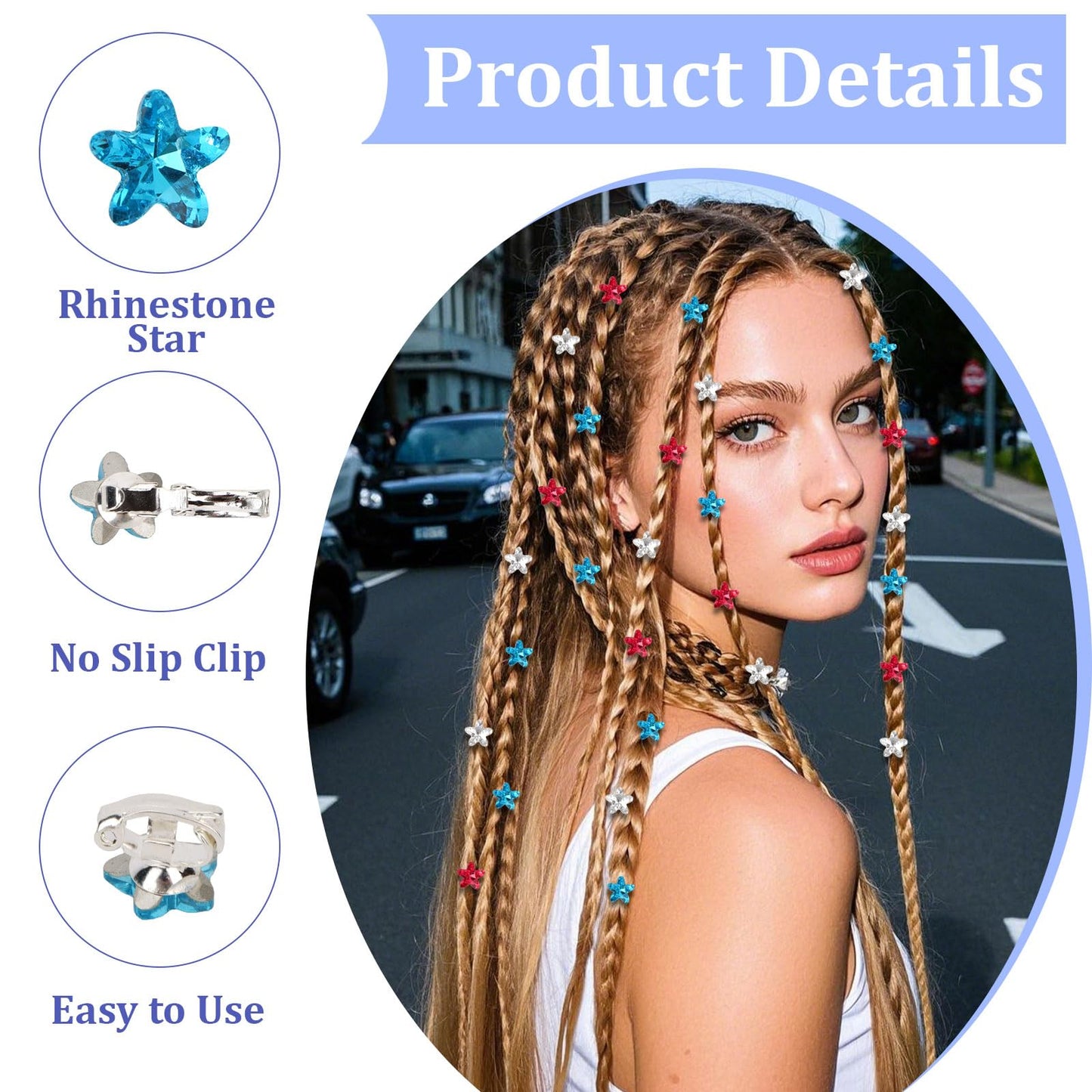 YISSION 30PCS 4th of July Mini Rhinestone Star Hair Clips, Red White Blue Patriotic Sparkly Barrettes for Women & Girls