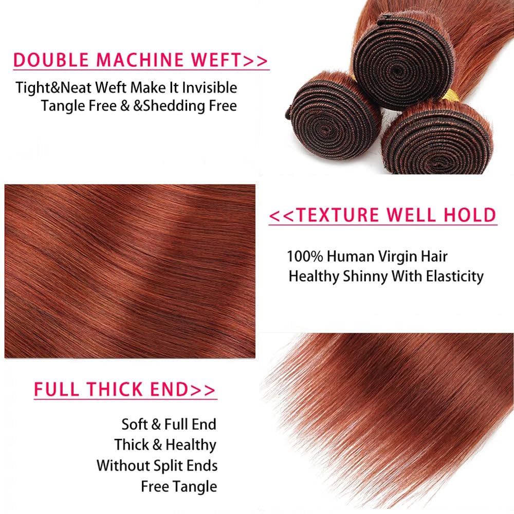 28 30 32 Inch Color 33 Hair Bundles Copper Straight Bundle Reddish Brown Straight Bundle Human Hair Unprocessed Virgin Hair 3 Bundles