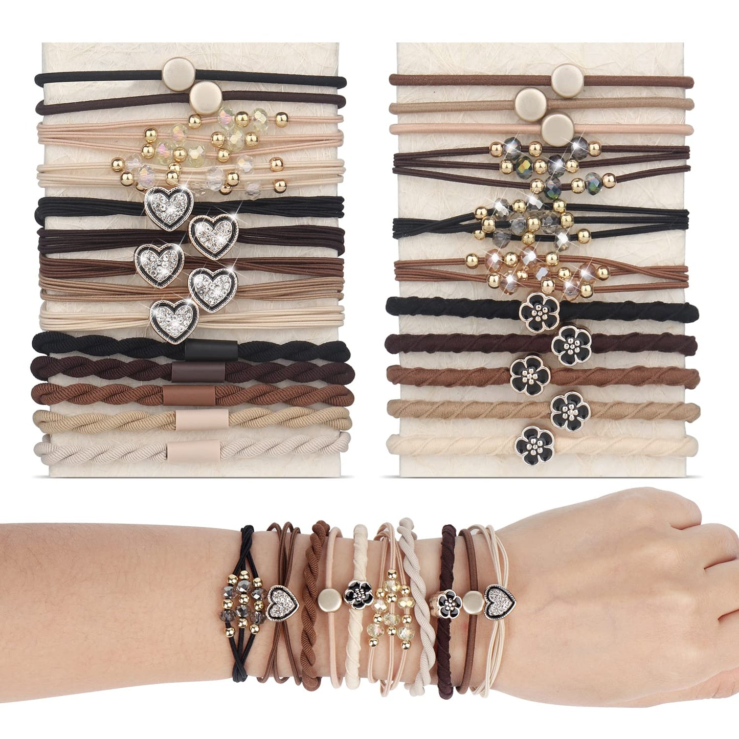25 Pcs Hair Tie Bracelets for Women: 5 Stylish Boho Hair Ties for Girls—No Damage Ponytail Holders for Thin & Curly Hair (6 Trendy Colors)