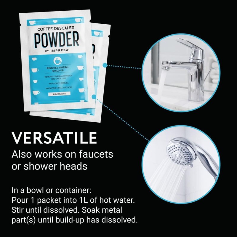 Impresa Descaling Powder & Coffee Machine Cleaning Powder for Breville, for Keurig, for Nespresso, for Delonghi, for Ninja & More - Espresso Machine Descaler - Pot & Coffee Maker Cleaner [10 Uses]