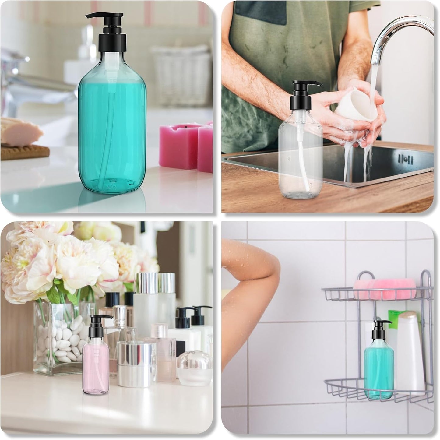 Clear Pump Bottle Dispenser - 300ml/10oz BPA-Free Plastic | 2 Pack Refillable Liquid Soap Containers for Essential Oils, Shampoo, Lotion