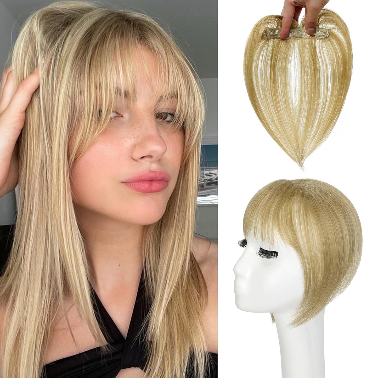Clip-In Bangs Hair Topper - 360° 3D Synthetic Wispy Bangs for Women | Ash Blonde Daily Wear