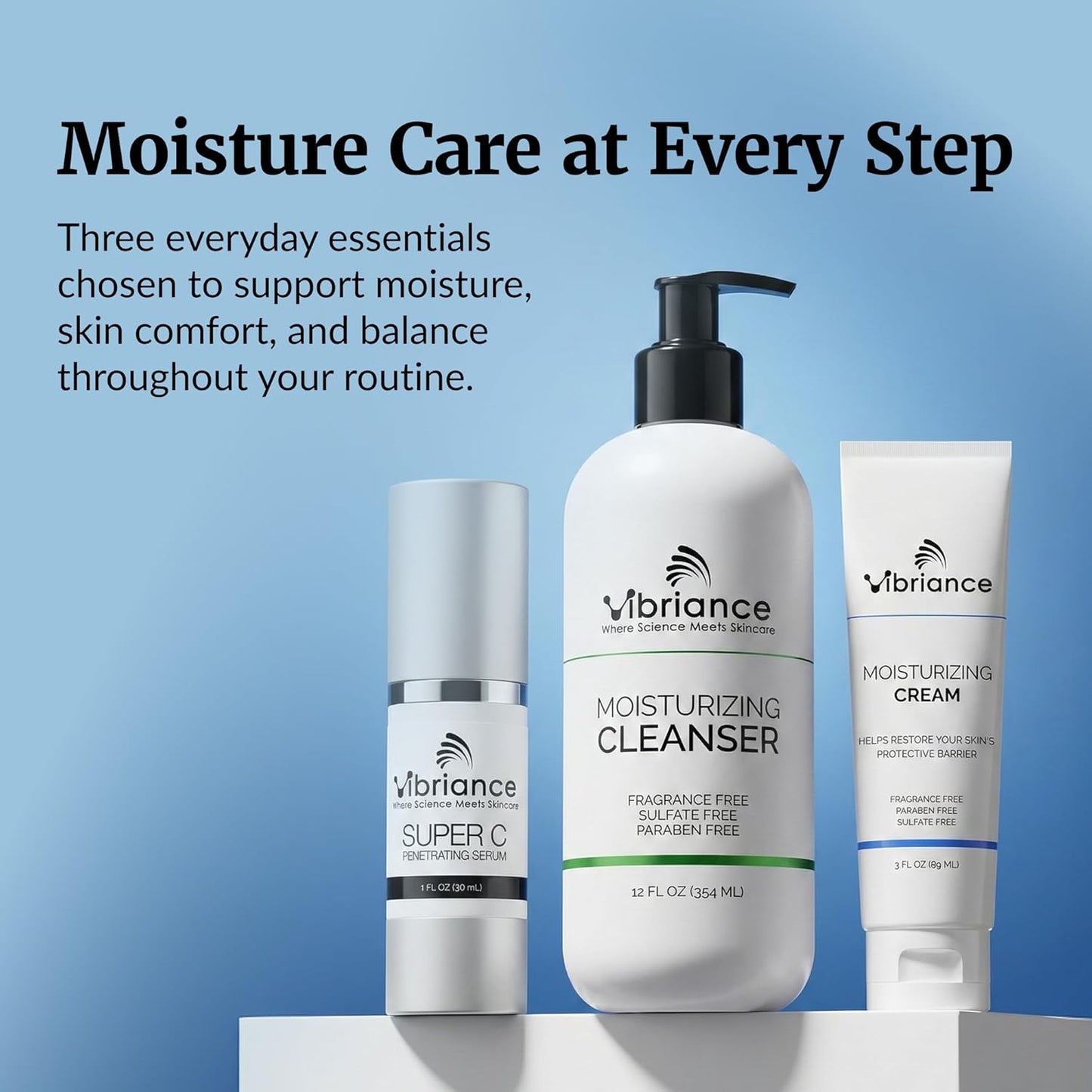 Vibriance Skincare Set - Super C Serum, Moisturizing Cleanser & Face Cream | Complete Bundle for Radiant Skin