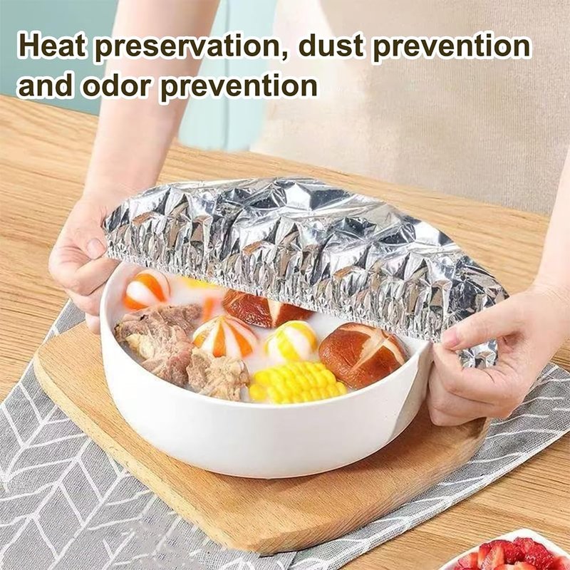 Reusable Aluminum Foil Insulation Cover, 50Pcs Food Covers for Keeping Food Warm, 110℃ Heat Resistant Elastic Bowl Covers for Leftovers, Meal Prep & Picnic, Fits 11-28cm Round/Square Plates (50)