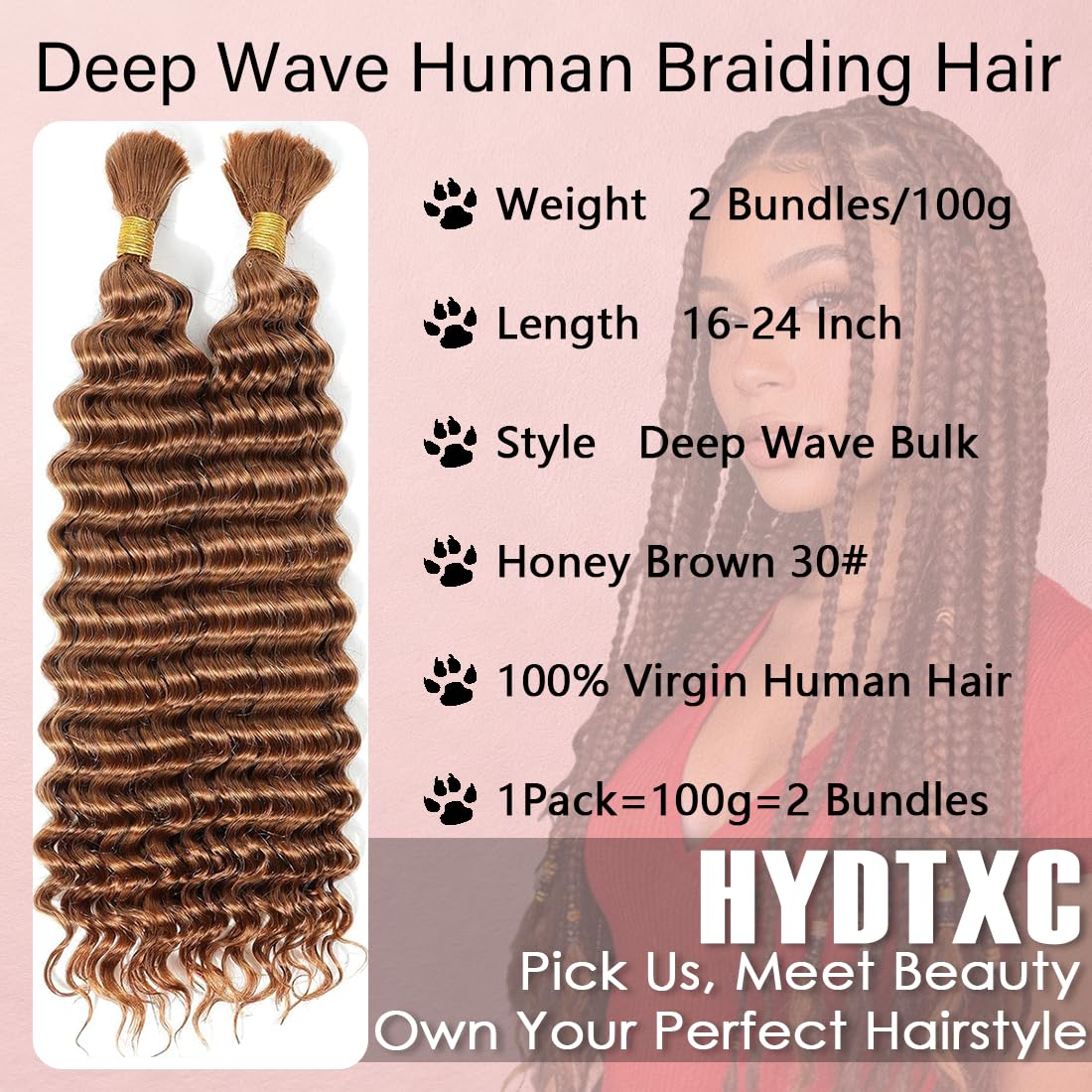Hydtxc 30 Dark Brown Deep Water Wave Bulk Human Braiding Hair 100g 22 Inch Braiding Hair No Weft Brazilian Virgin Deep Curly Human Hair Extensions for Boho Braids