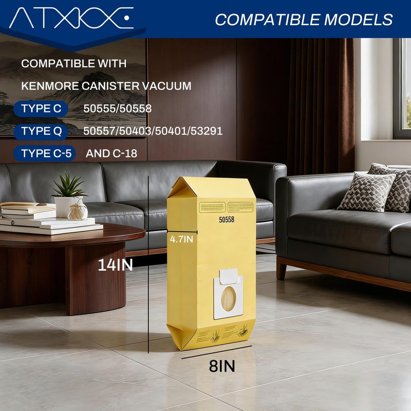 5055 Replacement Bags Compatible with Kenmore Canister Vacuum Type C/Q 50555, 50557, 50558 and Type C-5, C-18, 24 Pack