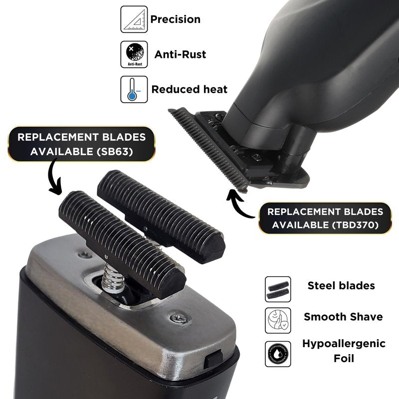 Supreme Trimmer Vader Trimmer & Crunch Foil Shaver Barber Haircutting Kit | Professional DLC T-Blade Beard Trimmer ST3778 & STF602 Waterproof IPX6 Shaver Set | (Black)