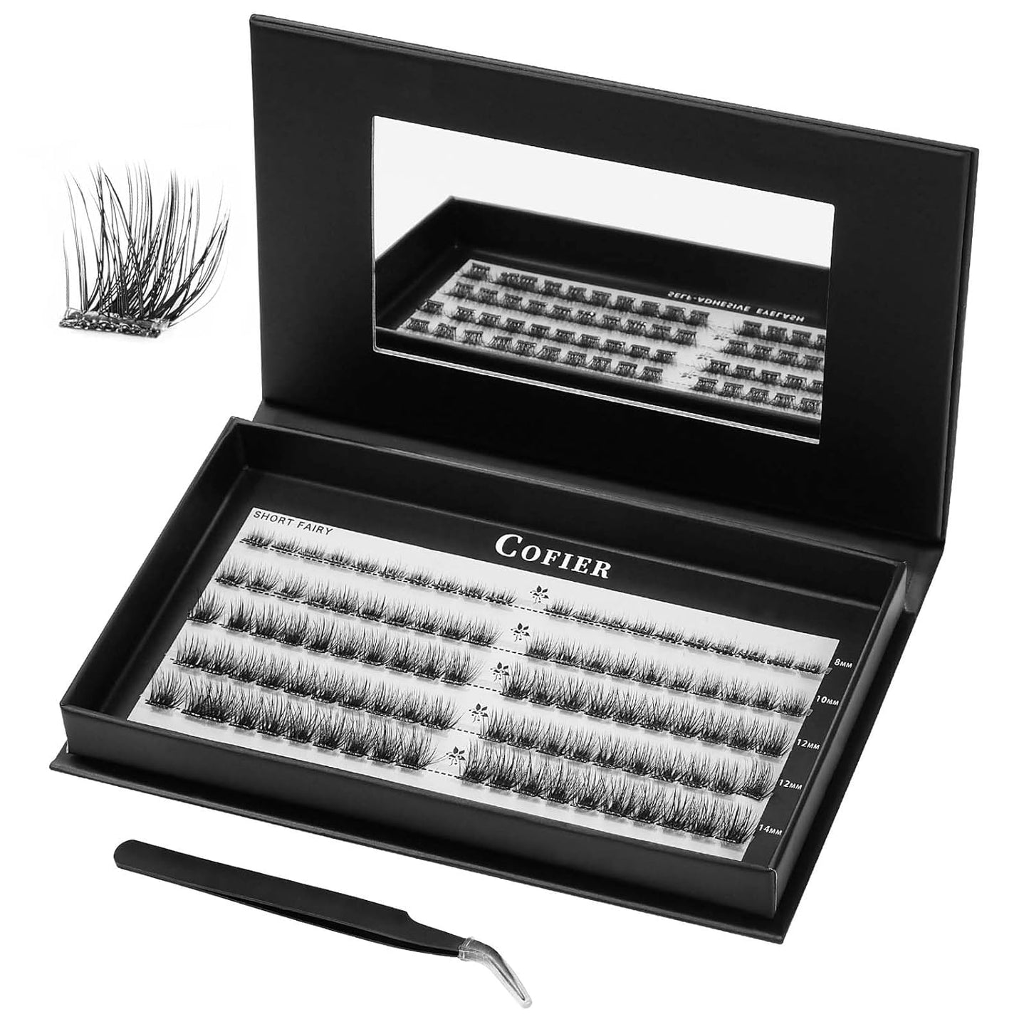 Wispy Lash Clusters Kit - 100 Pcs Individual Eyelash Clusters (12-20mm D Curl) | DIY Extension Kit with Tweezers, Natural Fluffy Lashes for Beginners