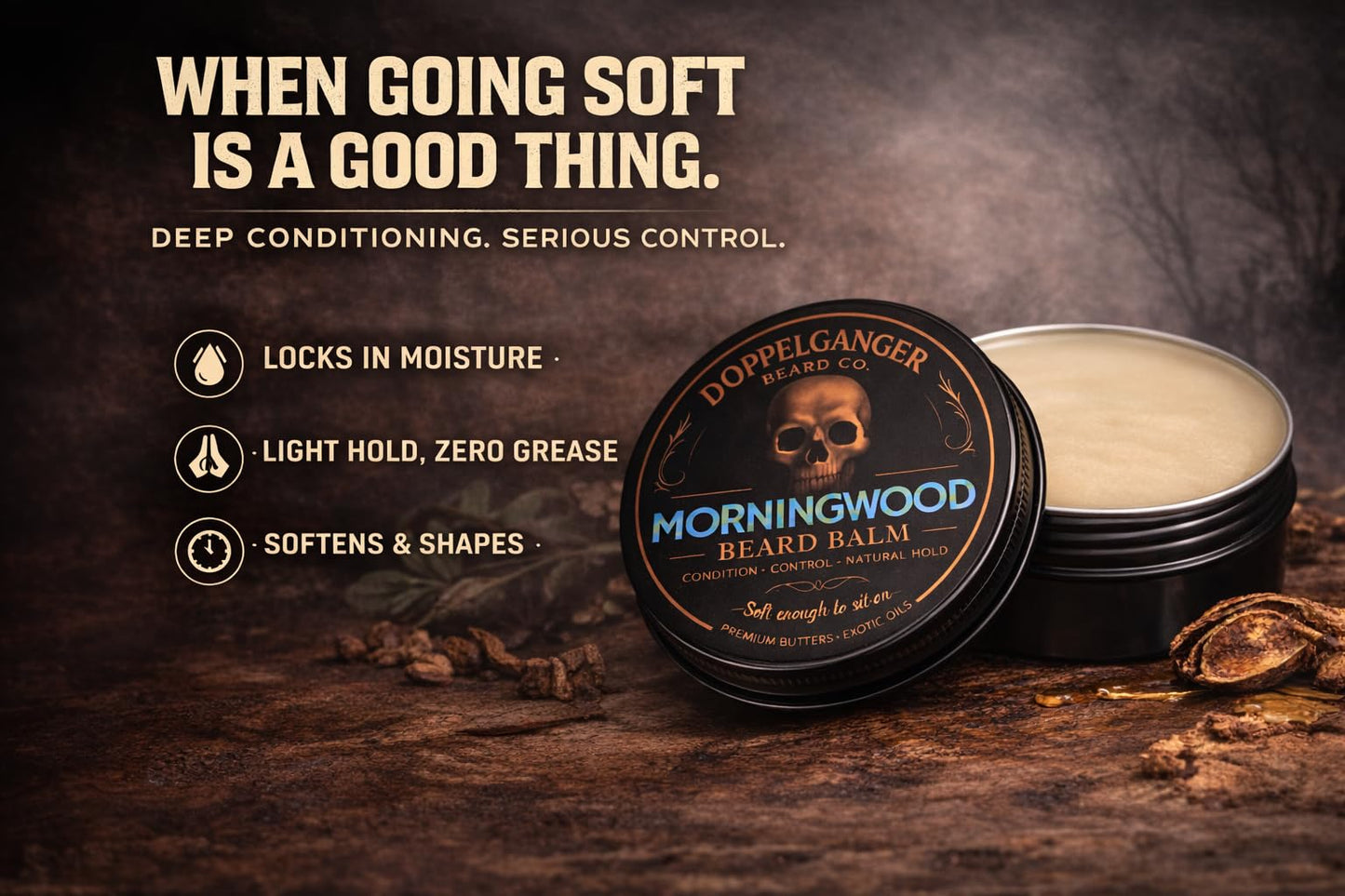Beard Balm & Butter Hybrid – Softens Like a Butter & Tames Flyaways – Light Hold, Non-Greasy, Softens Coarse Beards, Bold Long-Lasting Scents, Paraben Free (Pheromone Phoreplay)