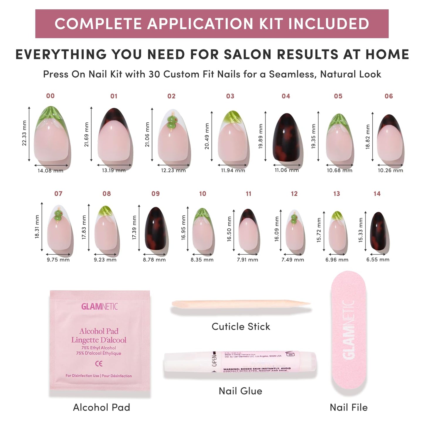Glamnetic Press On Nails - Summer Fresco | Short Oval Fake Nails with Striped Blue French Tips & Lemon Accents | Salon Quality Summer Nails | 15 Sizes - 30 Nail Kit with Glue