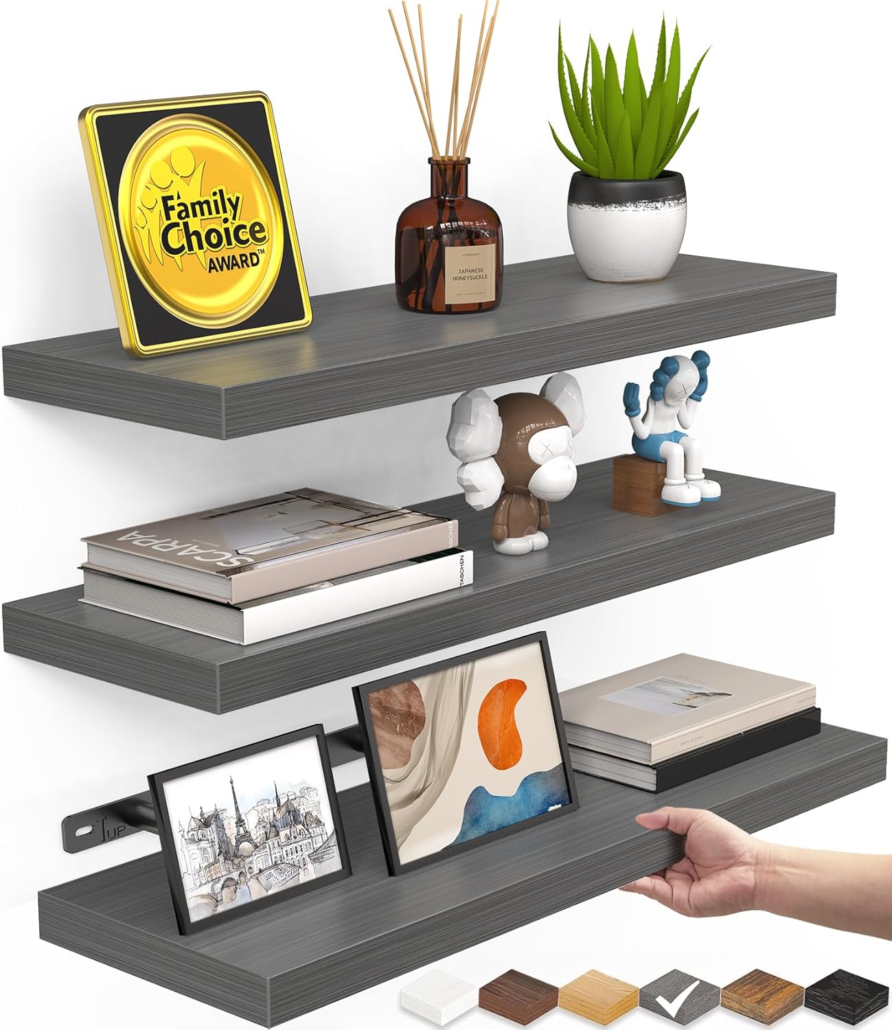 Floating Shelves Set of 2 - Rustic Wood Wall Mounted | 22.5 Inches for Bathroom, Bedroom, Living Room, Kitchen - 22lbs Capacity, Rustic Brown