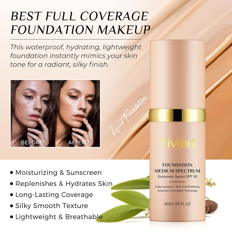 Foundation 4 in 1 - Medium Spectrum SPF 50+ | Anti-Aging, Hydrating, Color Changing Liquid Makeup (30ml)