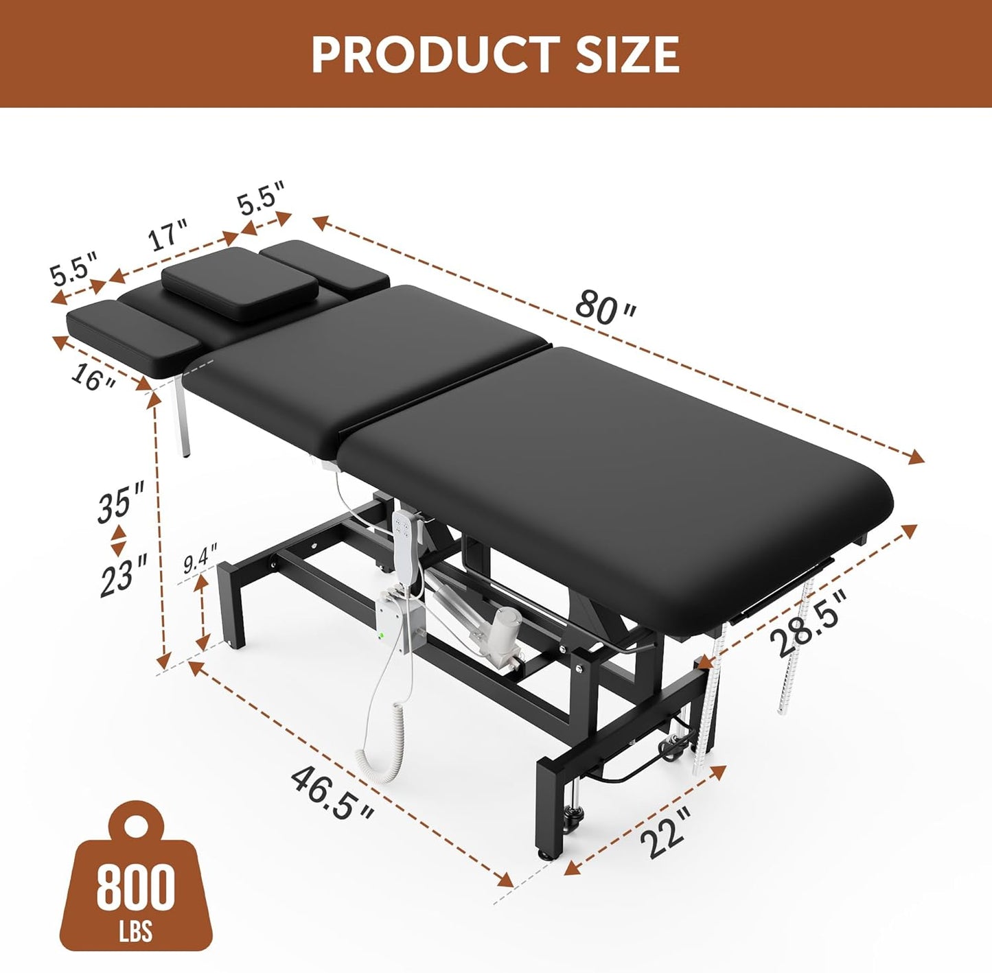 Electric Massage Table with Hydraulic Lift - Adjustable Height & Waist for Therapy | Black