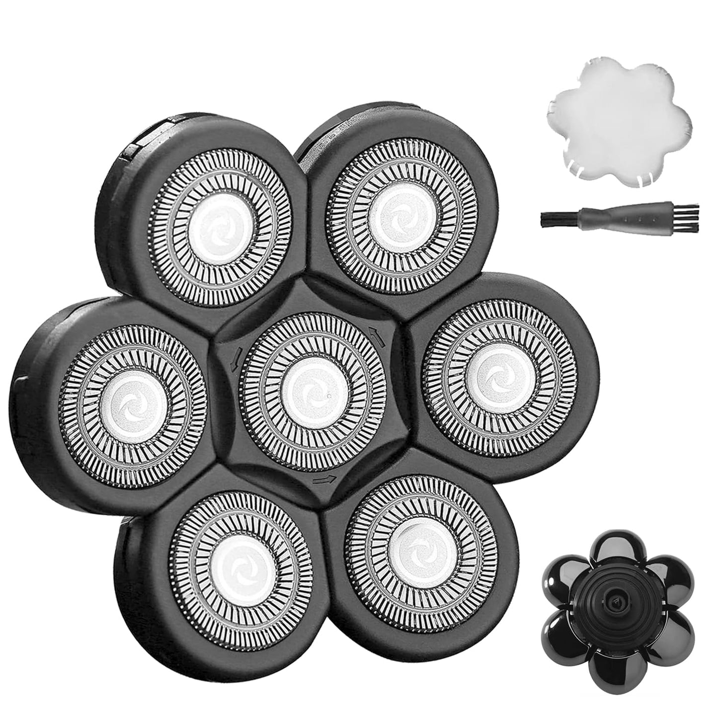 7 Blades Universal Head Shaver Replacement Heads for Freebird Shaver, Black, Men's Electric Shaver Accessory (7 Heads Black)