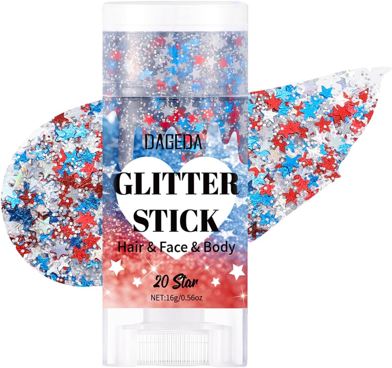 Red White Blue Body Glitter Stick - Sparkly Face Makeup for 4th of July | Shimmer Paint for Independence Day Costumes