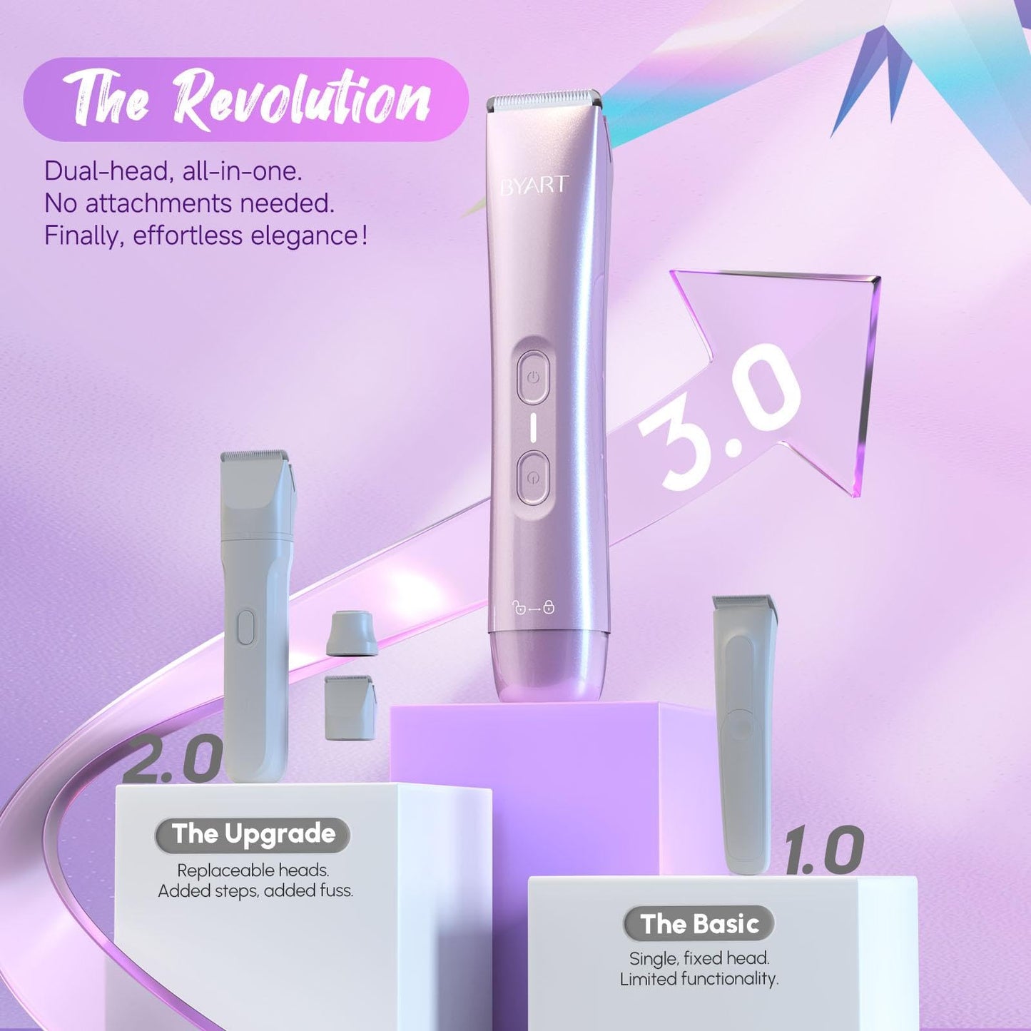 BYART Bikini Trimmer for Women - 2-in-1 Body & Facial Hair Trimmer for Shaving, Wet & Dry Use Cordless Electric Razors for Legs, Underarms, Pubic, Ceramic Blade for Sensitive Skin - No Nicks No Bumps