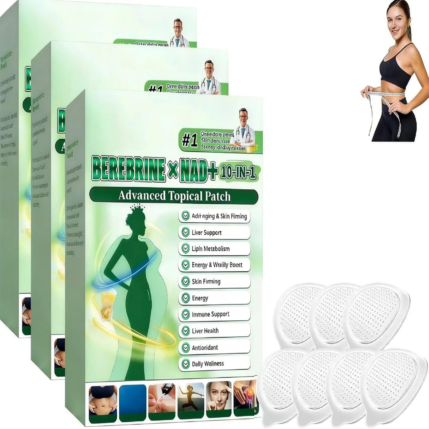 Berberine Patches - 10-In-1 Advanced Nano Microdarts for Firm Skin | Natural Moringa, All Skin Types (3 Boxes)