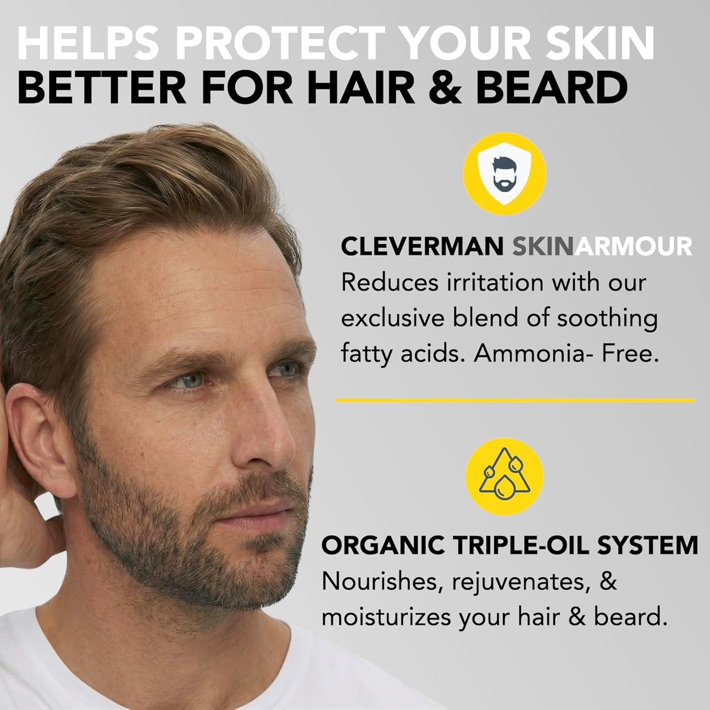 Cleverman Reusable Hair & Beard Dye for Men - Light Brown | Natural Gray Coverage, No-Drip Cream, 5 Uses in 7 Minutes