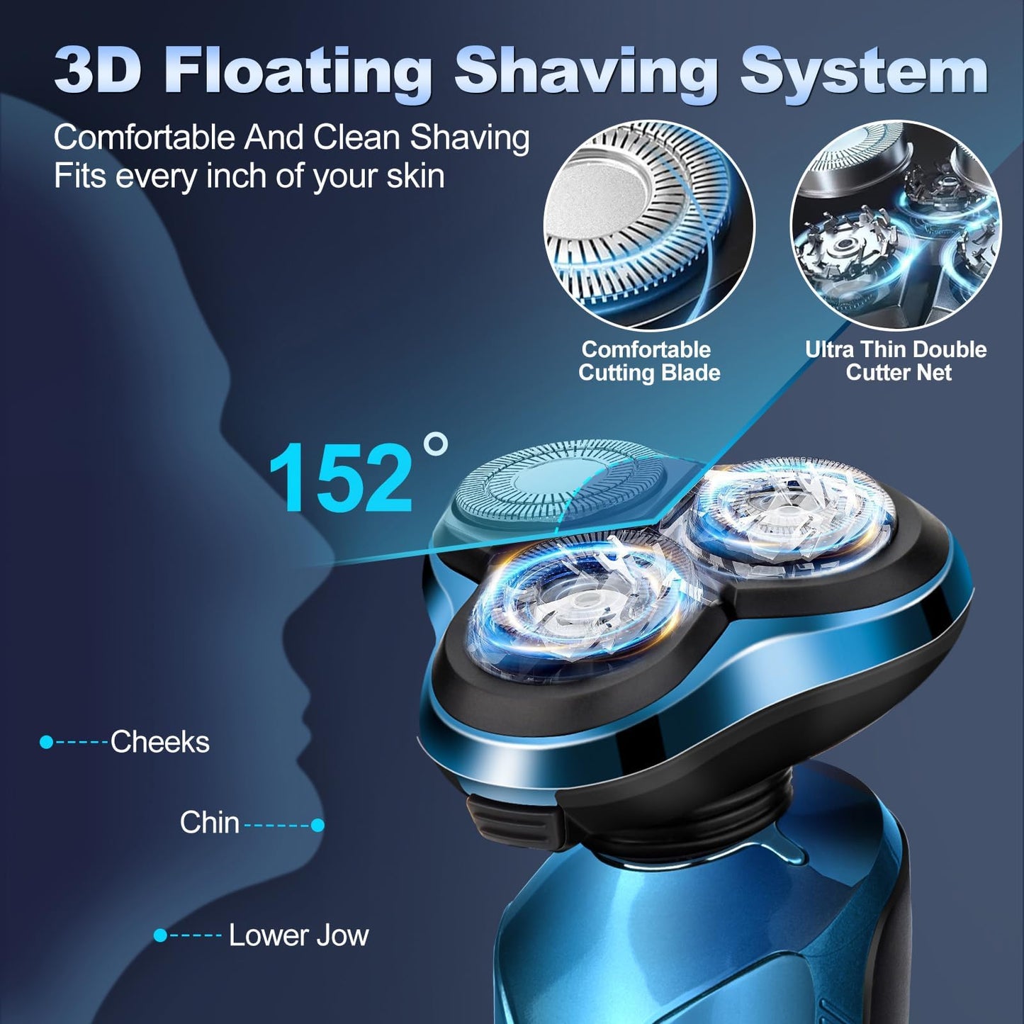 Electric Razor for Men, Mens Shaver for Wet Dry Beard/Sideburns/, Cordless Electric Shavers for Men Floating Head Replaceable Blades