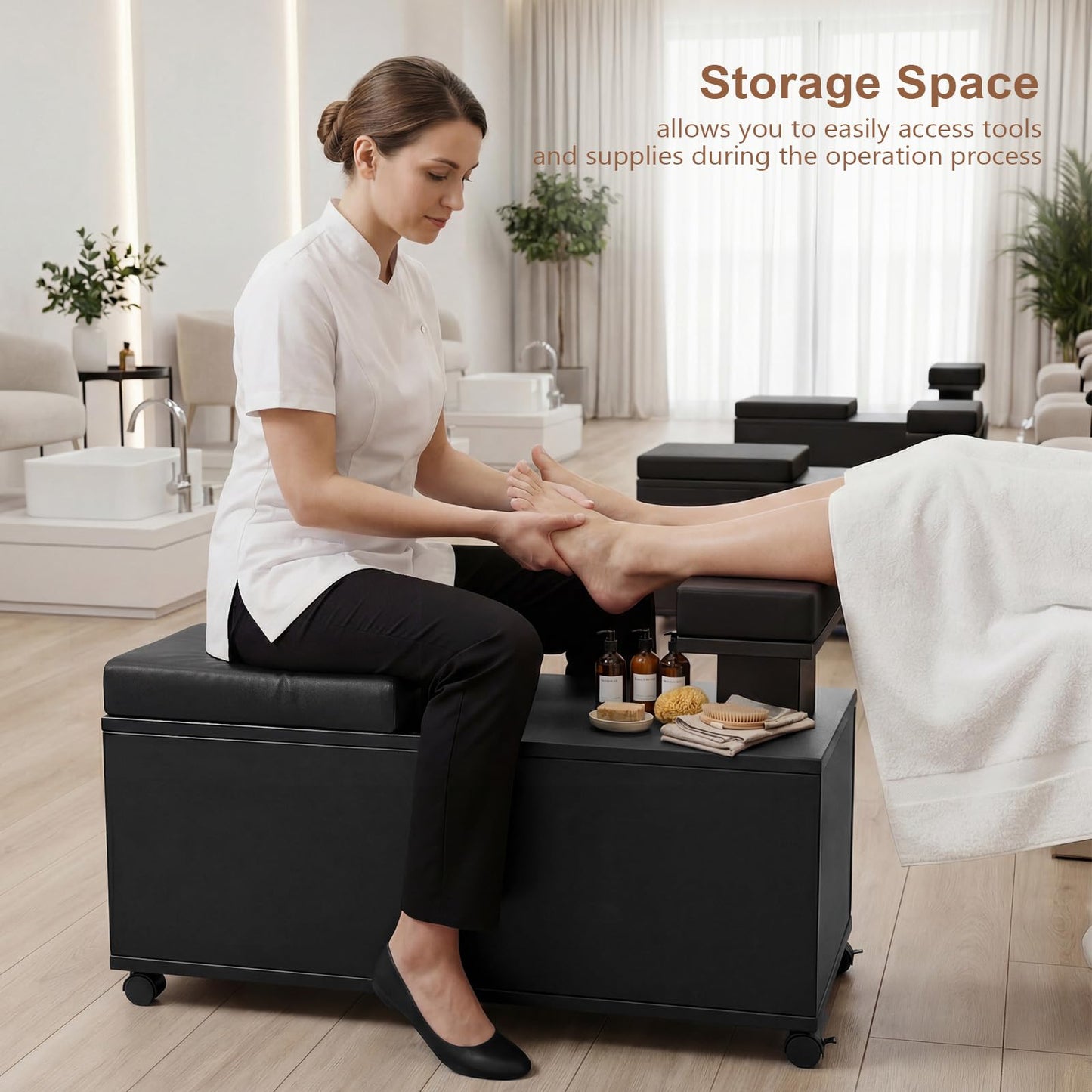 OmySalon Pedicure Cart, Foot Bath Trolley with Storage Drawer & Foot Rest, Pedicure Chair Stool for Esthetician Manicure & Foot Massage, Beauty Spa Salon with Locking Wheels, Black