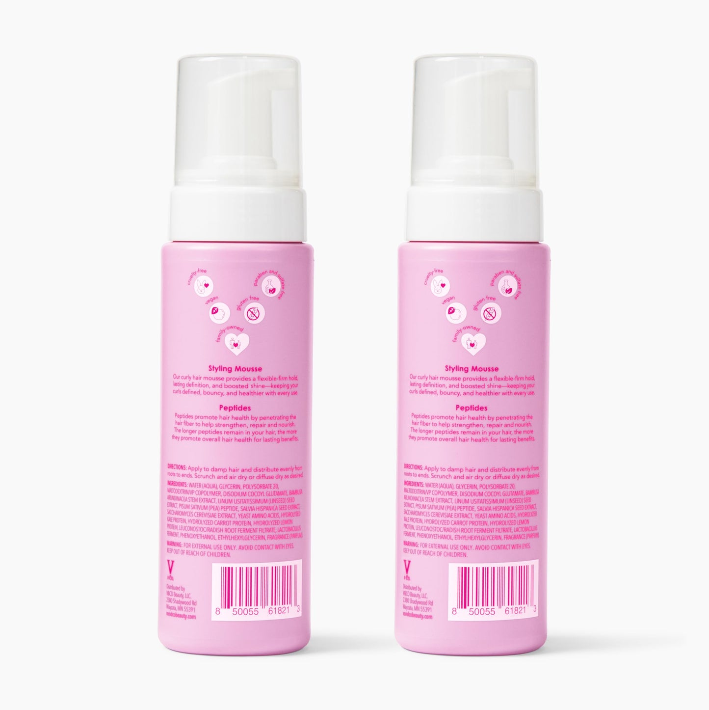 V&Co. Beauty Curly Pop Curl Defining Mousse (2 Pack) – Curl Mousse for Curly Hair, Anti Frizz & Moisturizing Hair Care with Peptides & Jojoba Oil, 6 oz