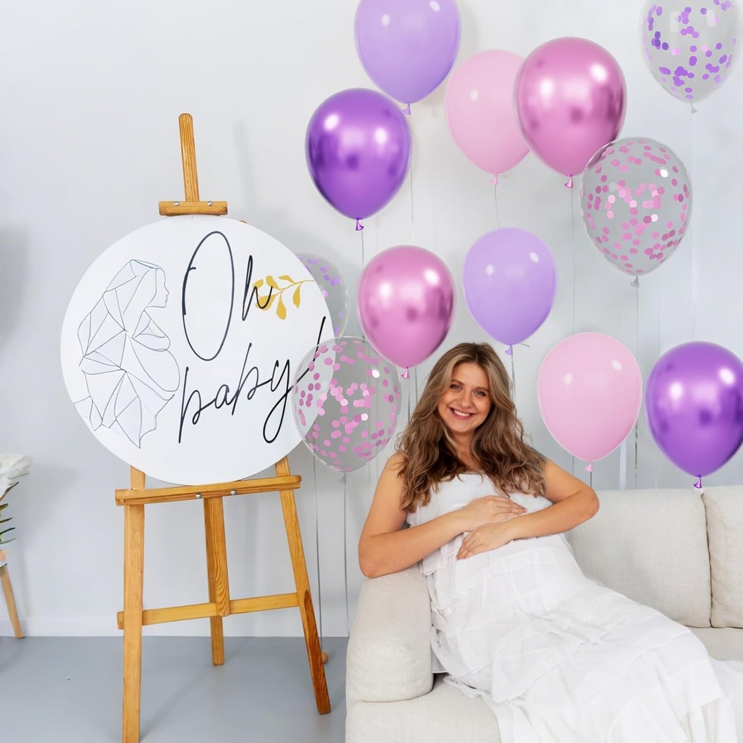68Pcs Pink & Purple Balloons - 12 Inch Metallic Latex Balloons with Confetti & Ribbons | Perfect for Weddings, Birthdays & Baby Showers
