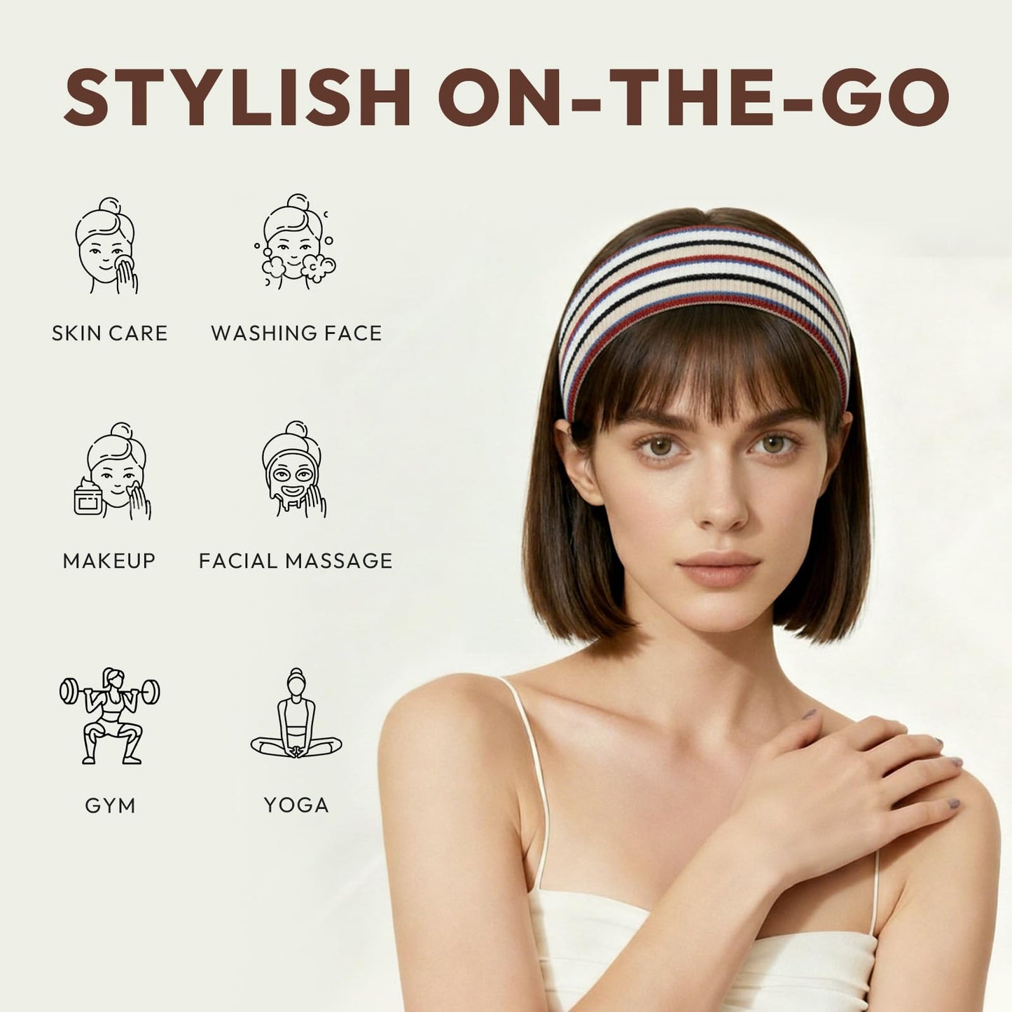 Aranya Classic Striped Headbands for Women 5pcs – Minimalist Soft Stretchy Fabric Athletic Hair Accessories for Yoga, Workout & Active Life (Striped Collection)