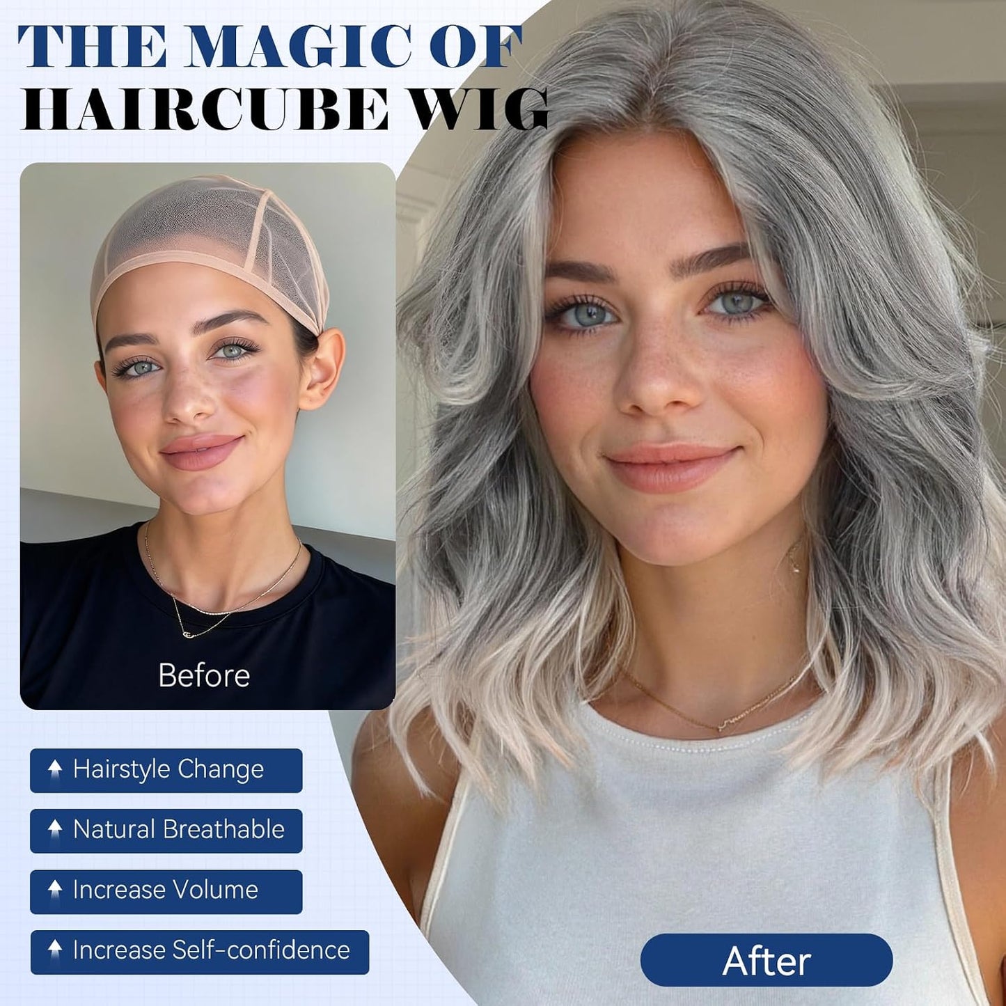 HD Lace Front Wig - 16-Inch Heat Resistant Synthetic Wavy Hair for Women | Shoulder Length Glueless Wig in Gray