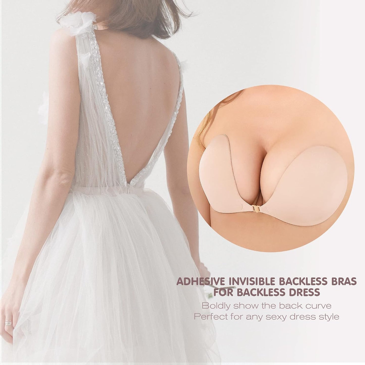 Push Up Sticky Bra - 2 Pack Reusable Invisible Backless Strapless Bra with Nipple Covers | Ultra Adhesive