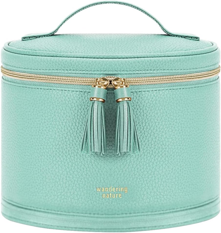 Travel Makeup Bag for Women - Structured Vanity Case with Wipe-Clean EVA Interior & Removable Divider | Fold-Flat PU Leather with Handle