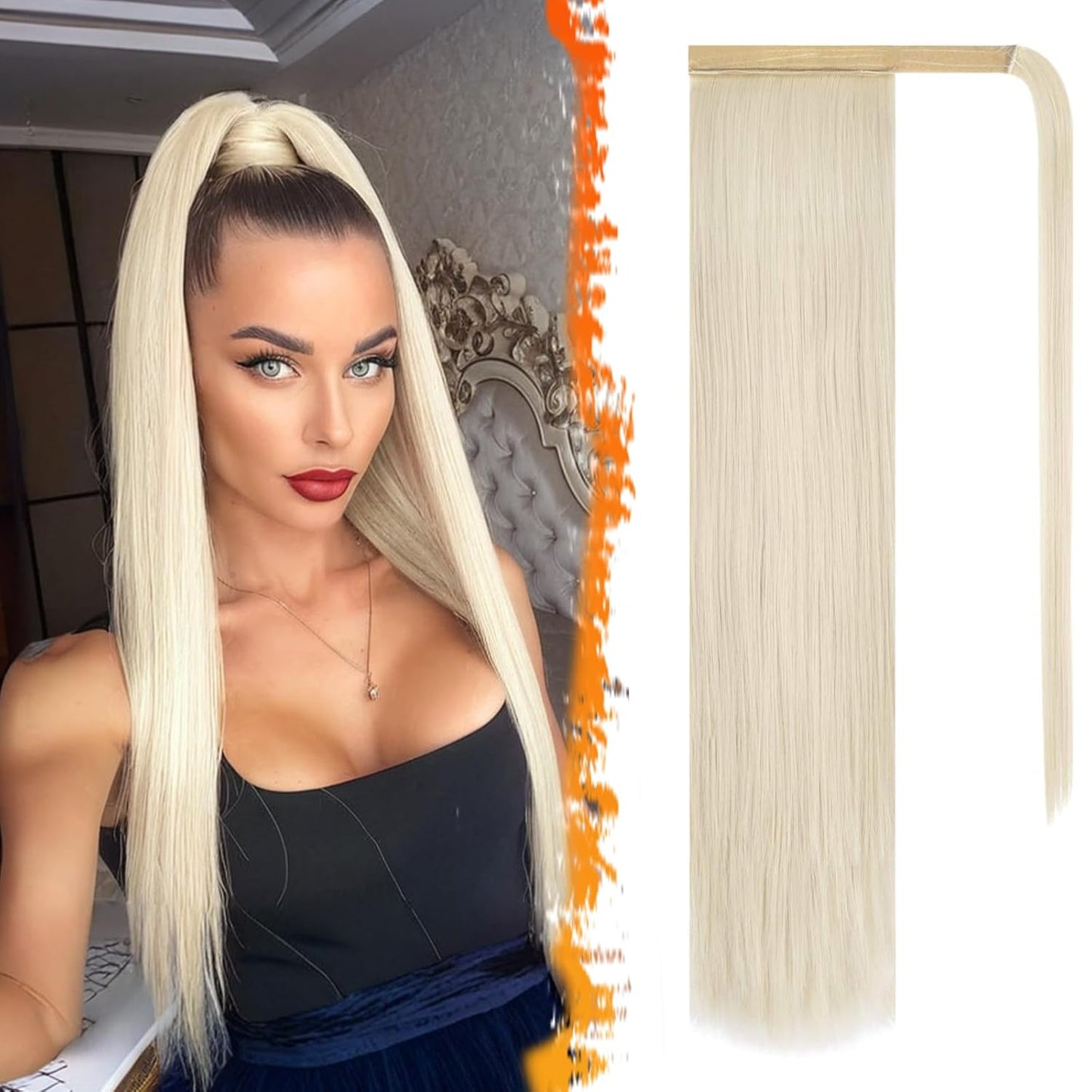Dark Brown Straight Ponytail Extension - 28 Inch Clip-In Hairpiece for Women | Synthetic Wrap Around Style