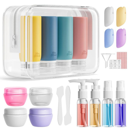 Travel Bottles for Toiletries - 21 Pack Leak-Proof Silicone Containers | TSA Compliant, BPA Free, Yellow