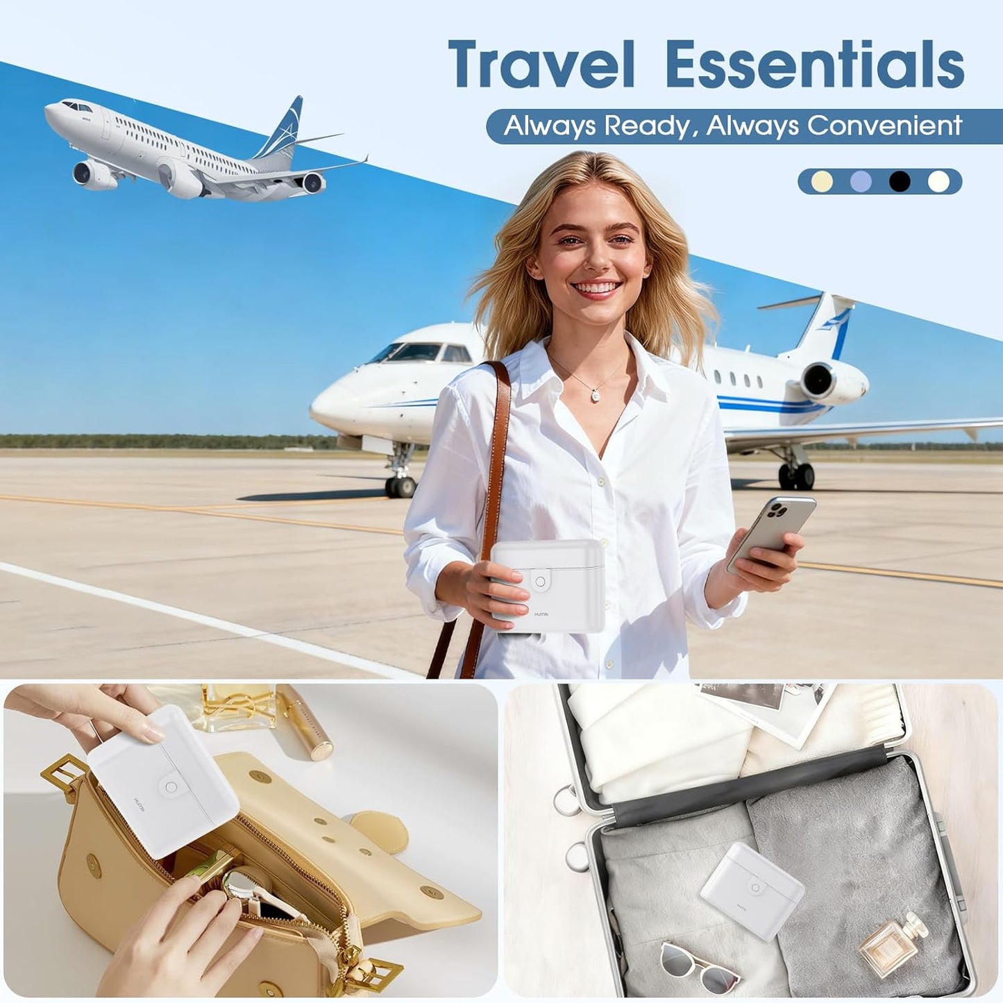 Travel Bottles - TSA Approved 4x2oz Leak-Proof Toiletry Set | Compact & Portable (White)
