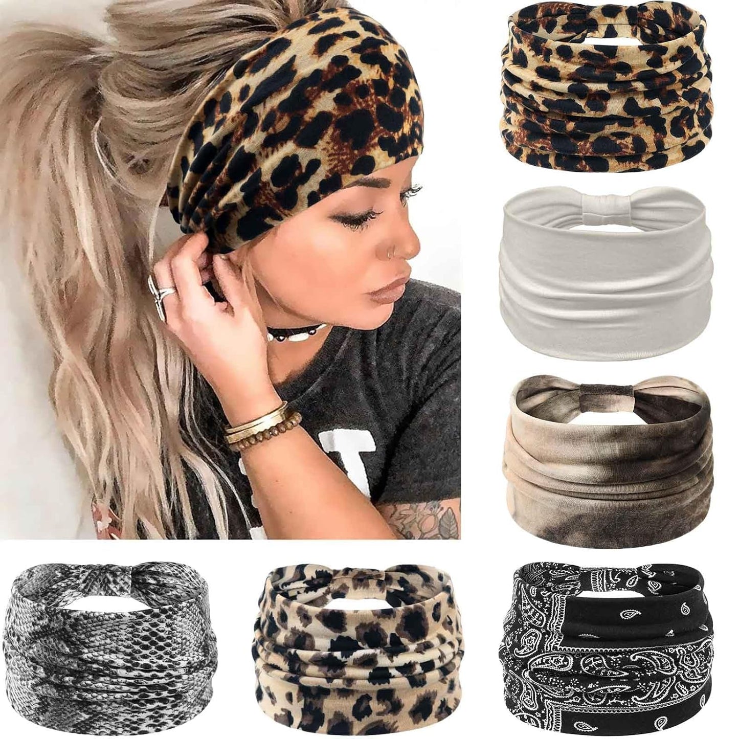 Wide Headbands for Women - No Slip Knotted Turban Hair Accessories | Dark Green Boho Style