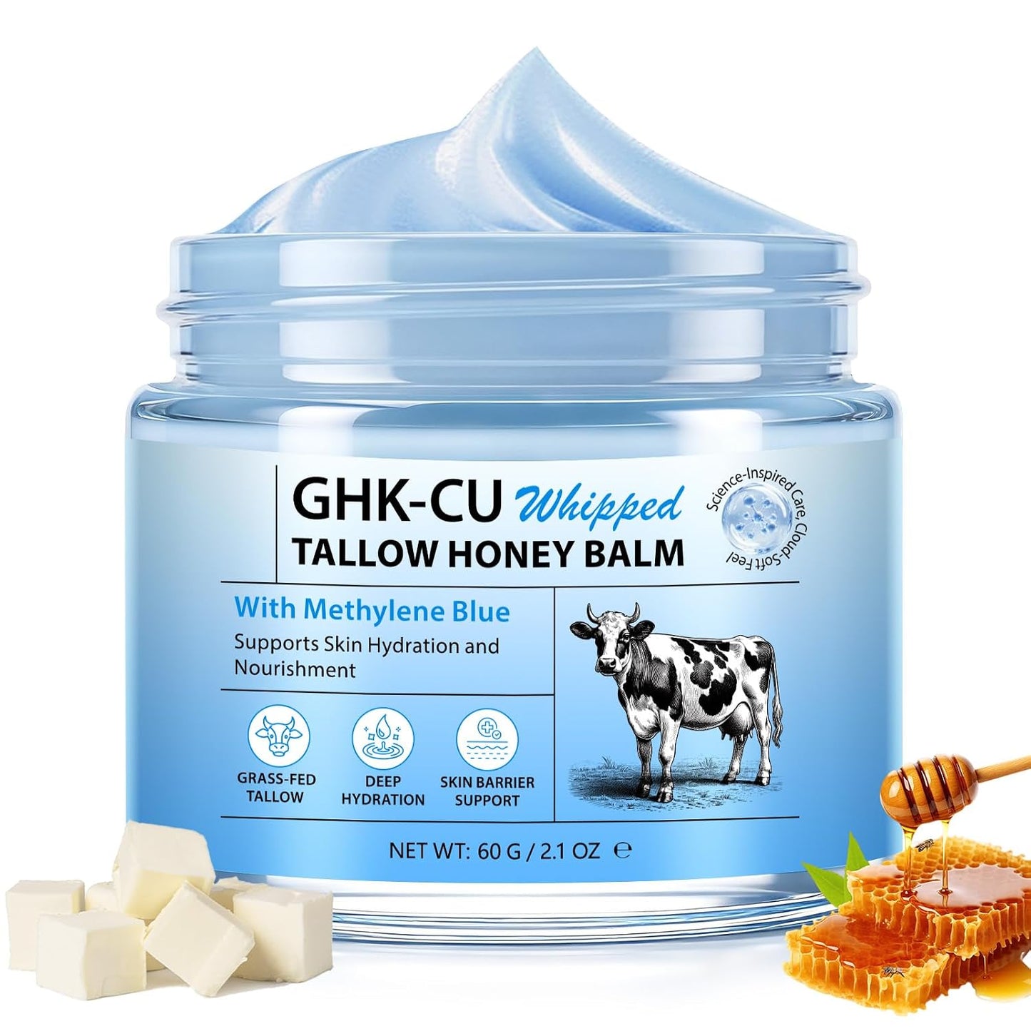Copper Peptides GHK-Cu Cream - 2.1oz | Antioxidant Face & Body Balm for Mature, Dry Skin | Infused with Manuka Honey & Beef Tallow