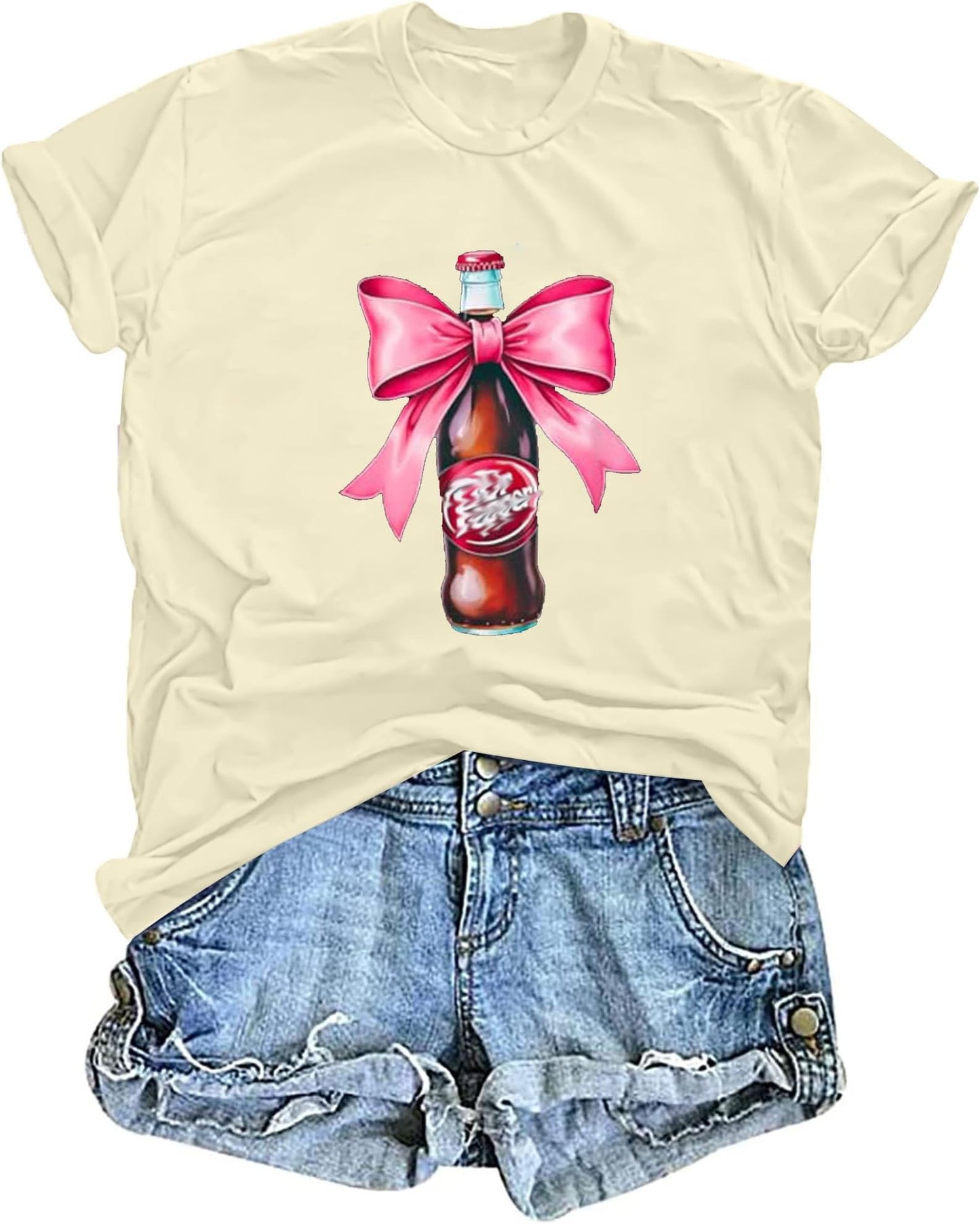 Funny Saying Shirt for Women Coquette Bow Tshirt Drinks Lover Graphic Short Sleeve Top Tees Apricot