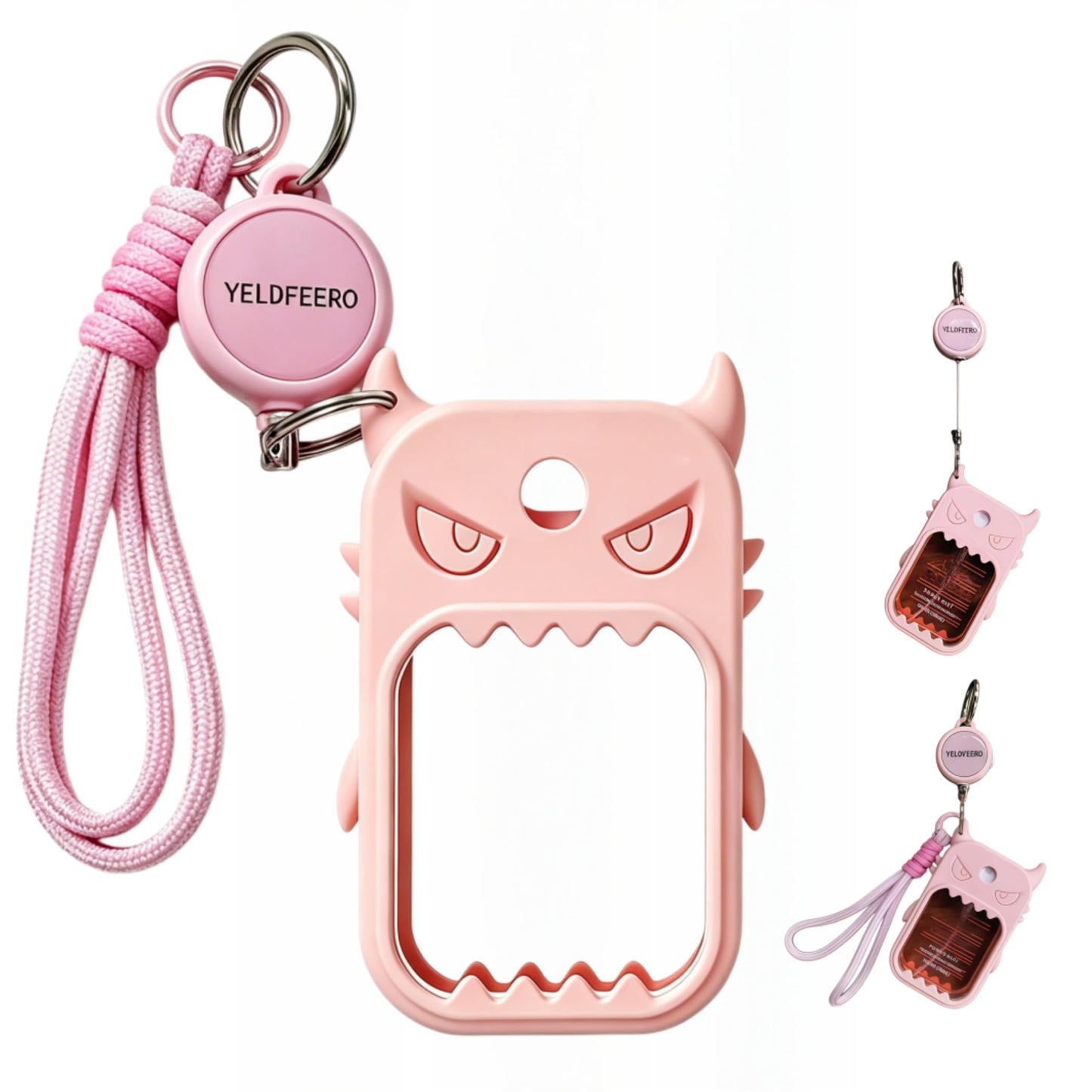 YELDFEERO Silicone 1FL.OZ Hand Sanitizer Spray. Cute protective keychain holder with retractable lanyard & keyring. (Pink)
