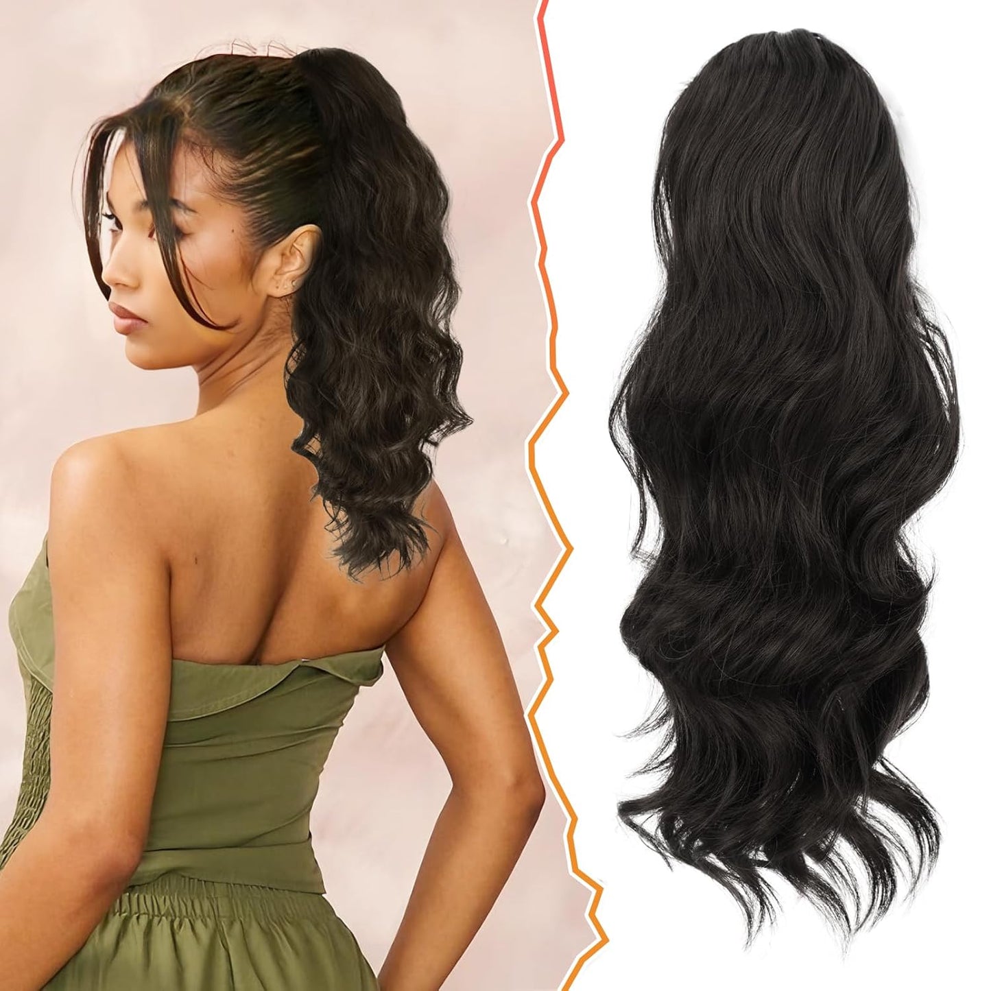Highlight Ponytail Extension - 20 Inch Curly Wavy Drawstring Hairpiece for Women | Ash Brown & Blonde
