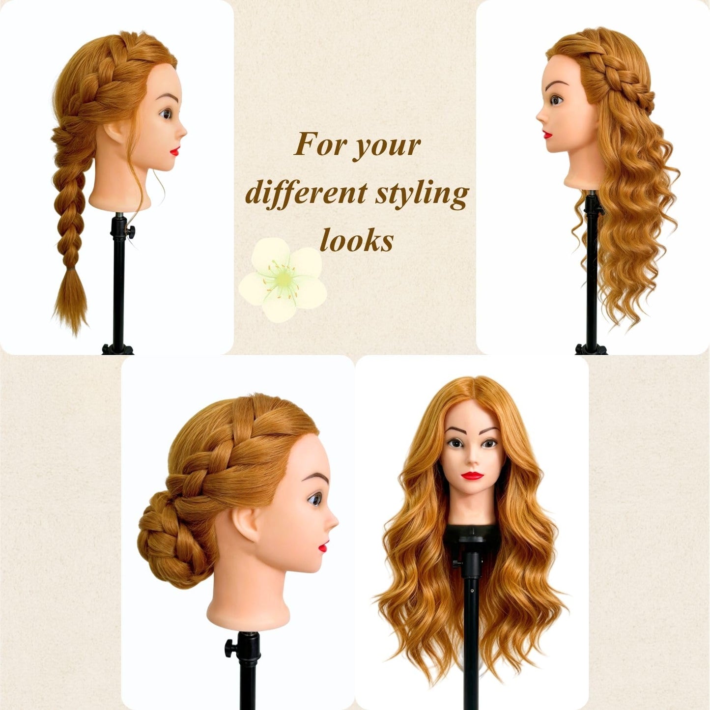 Practice Hair Mannequin Head for Styling, Cosmetology Doll Head with Hair